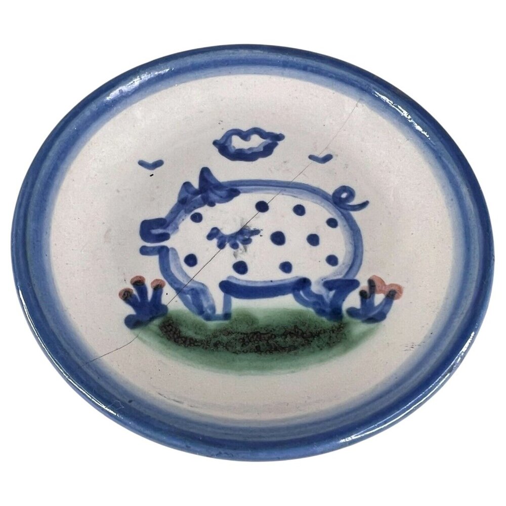 MA Hadley Pottery‎ Pig Coaster Trinket Dish Plate Farm Country Scene Repaired